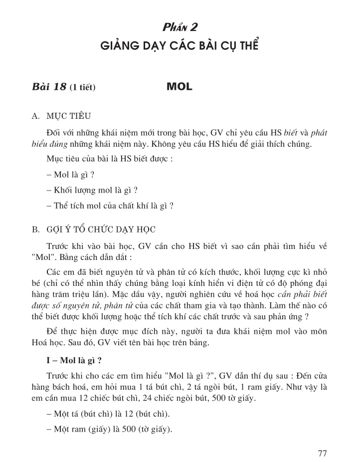 Bài 18 (1 tiết): Mol