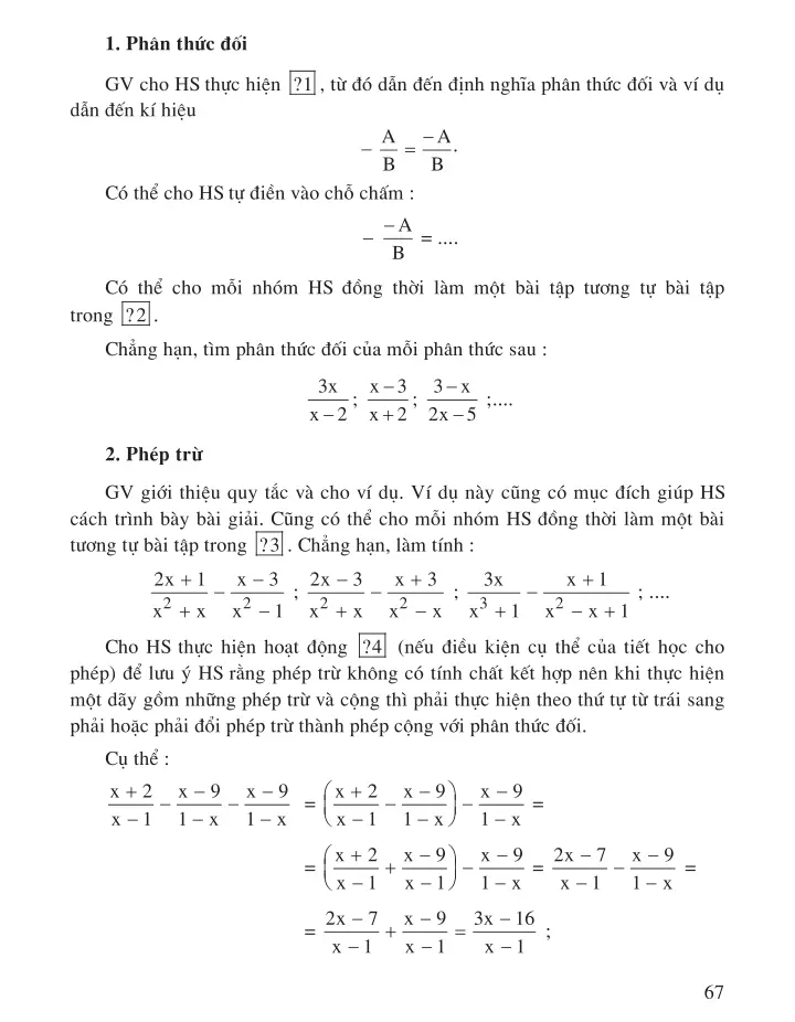 Bài 6: Phép trừ các phân thức đại số