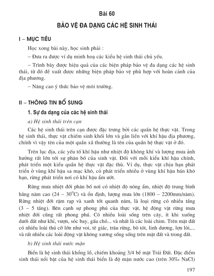 Bài 60. Bảo vệ đa dạng các hệ sinh thái