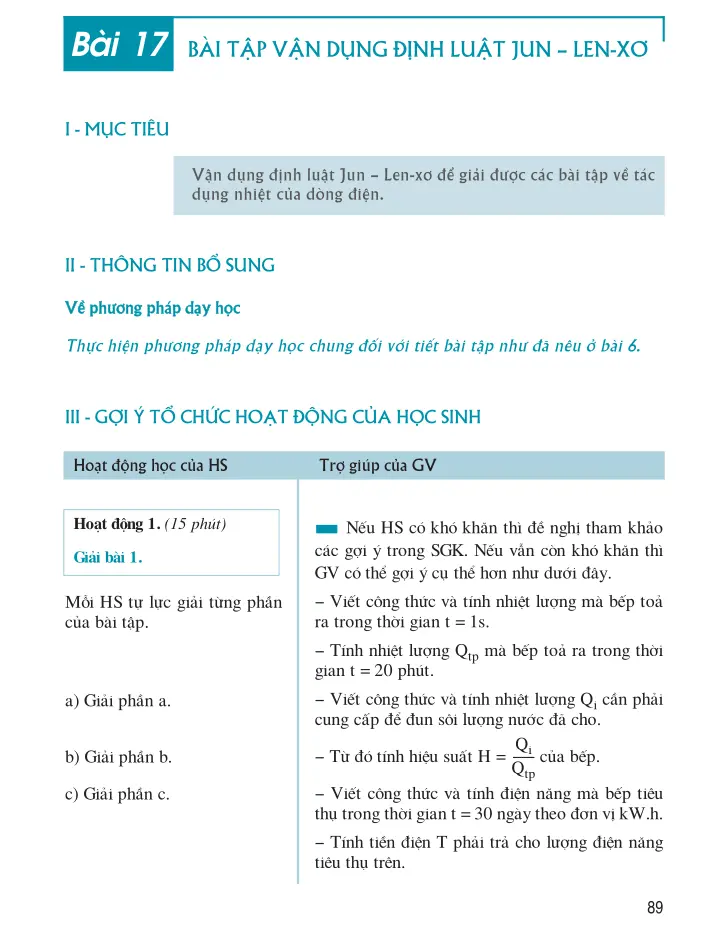 Bài 17 Bài tập vận dụng định luật Jun - Len-XƠ  