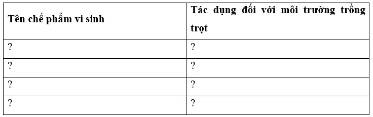 Hãy nêu tác dụng của một số chế phẩm vi sinh để bảo vệ môi trường trồng trọt Cau 7 Trang 129 Cong Nghe 10 Cntt 144325