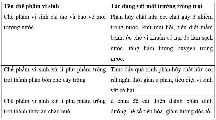 Hãy nêu tác dụng của một số chế phẩm vi sinh để bảo vệ môi trường trồng trọt Cau 7 Trang 129 Cong Nghe 10 Cntt 144326