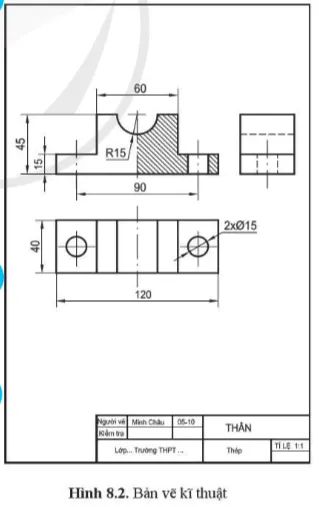 Quan sát hình 8.2 và cho biết bản vẽ kĩ thuật trình bày những thông tin gì Cau Hoi 1 Trang 41 Cong Nghe 10 Tkcn