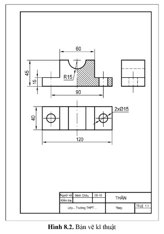 Tại sao phải sử dụng tỉ lệ trên bản vẽ kĩ thuật? Bản vẽ hình 8.2 có tỉ lệ như thế nào Cau Hoi Trang 43 Cong Nghe 10 Tkcng