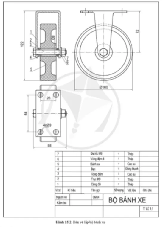 Quan sát hình 15.2 và cho biết các nội dung của bản vẽ lắp Cau Hoi Trang 72 Cong Nghe 10 Tkcn 144813