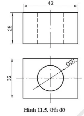 Vẽ hình chiếu trục đo vuông góc đều của gối đỡ (hình 11.5) theo tỉ lệ 2:1 Luyen Tap Trang 57 Cong Nghe 10 Tkcn