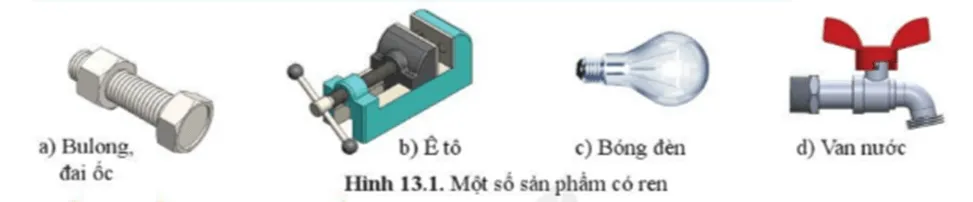 Cho biết tác dụng của  ren trong các sản phẩm ở hình 13.1 Mo Dau Trang 64 Cong Nghe 10 Tkcn 144805