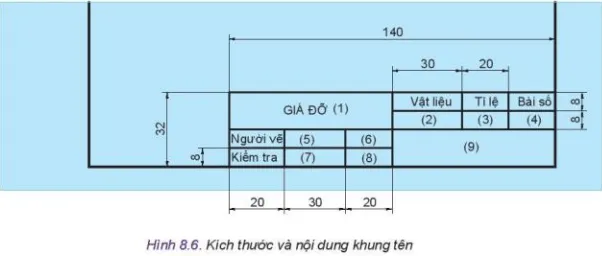 Em hãy mô tả các kích thước và nội dung của khung tên Kham Pha Trang 48 Cong Nghe 10 Tkcn 1