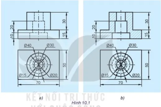 Hình 10.1 a, b cùng biểu diễn một vật thể hãy cho biết sự khác nhau của hai hình này  Mo Dau Trang 57 Cong Nghe 10 Tkcn 1