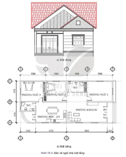 Đọc bản vẽ nhà trên Hình 15.4 Thuc Hanh Trang 91 Cong Nghe 10 Tkcn