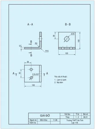 Trên khổ giấy A4 hãy vẽ khung bản vẽ khung tên và viết chữ vào khung tên Van Dung 1 Trang 51 Cong Nghe 10 Tkcn 1