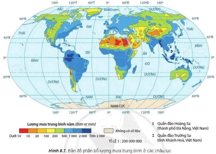 Quan sát hình 8.7 và dựa vào kiến thức đã học, hãy trình bày sự phân bố lượng mưa Cau Hoi Trang 35 Dia Li 10