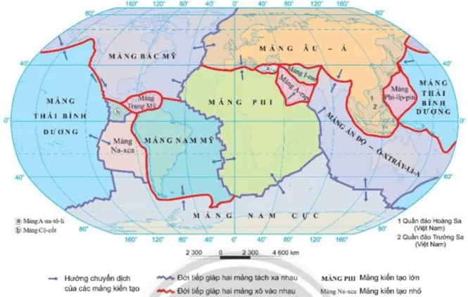 Dựa vào hình 4.4 và thông tin trong bài, em hãy: Trình bày khái quát nội dung thuyết kiến tạo mảng Cau Hoi Trang 23 Dia Li 10 1