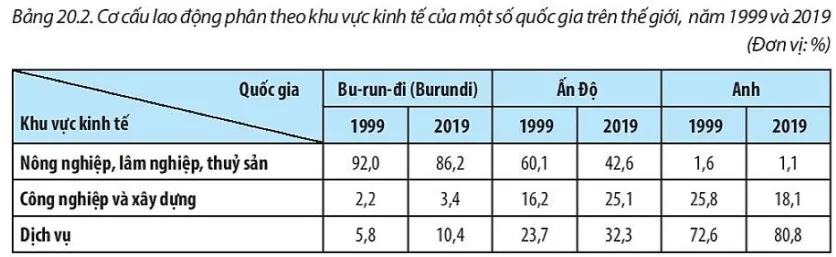 Dựa vào bảng 20.2 và thông tin trong bài, em hãy trình bày cơ cấu dân số theo lao động Cau Hoi Trang 82 Dia Li 10