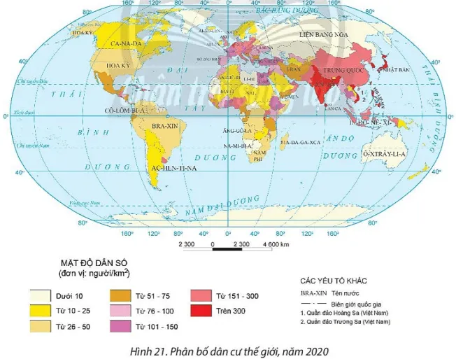 Dựa vào hình 21 và thông tin trong bài, em hãy nhận xét tình hình phân bố dân cư trên thế giới Cau Hoi Trang 84 Dia Li 10