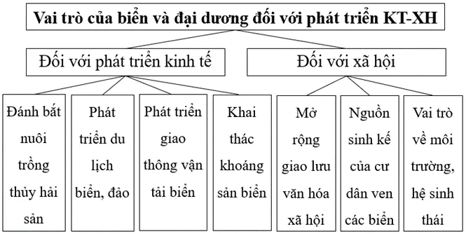 Em hãy lập sơ đồ thể hiện vai trò của biển và đại đương đối Luyen Tap 1 Trang 60 Dia Li 10