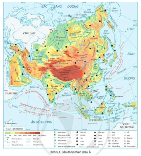 Đọc thông tin và quan sát hình 5.1, hãy: Nêu đặc điểm địa hình và khoáng sản châu Á Cau Hoi Trang 101 Dia Li Lop 7 Canh Dieu