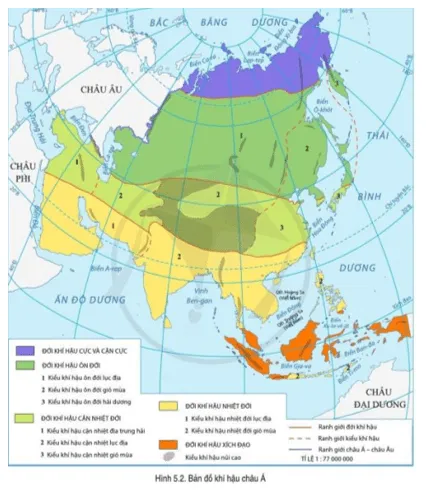 Đọc thông tin và quan sát hình 5.1, hình 5.2, hãy trình bày đặc điểm tự nhiên của khu vực Đông Á Cau Hoi Trang 108 Dia Li Lop 7 Canh Dieu 1