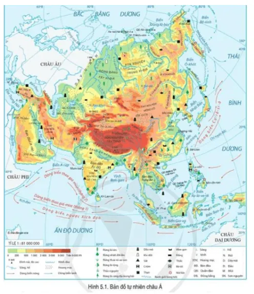 Đọc thông tin và quan sát hình 5.1, hình 5.2, hãy trình bày đặc điểm tự nhiên của khu vực Đông Á Cau Hoi Trang 108 Dia Li Lop 7 Canh Dieu