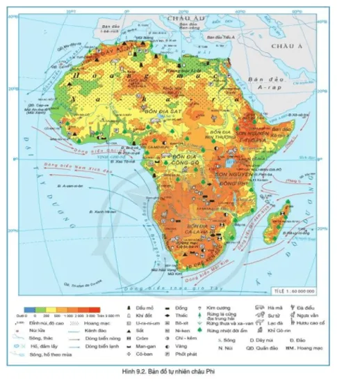 Đọc thông tin và quan sát hình 9.2, hãy cho biết Châu Phi giáp với các biển, đại dương nào Cau Hoi Trang 112 Dia Li Lop 7 Canh Dieu