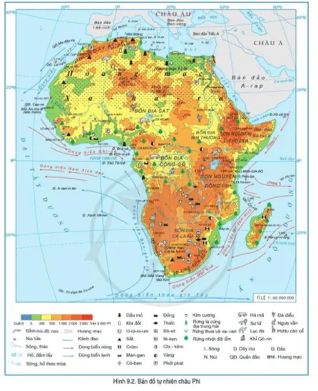 Đọc thông tin và quan sát hình 9.2, hãy Xác định các sơn nguyên, bồn địa, các dãy núi của châu Phi Cau Hoi Trang 114 Dia Li Lop 7 Canh Dieu