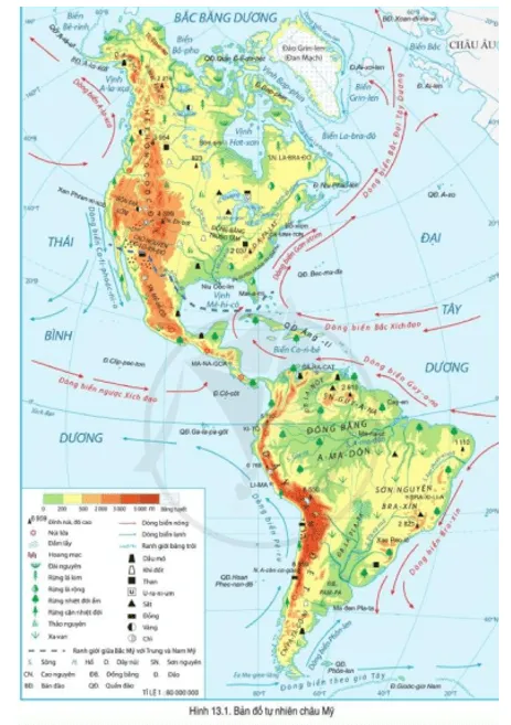 Đọc thông tin và quan sát hình 13.1, Xác định vị trí và phạm vi châu Mỹ Cau Hoi Trang 125 Dia Li Lop 7 Canh Dieu 141197