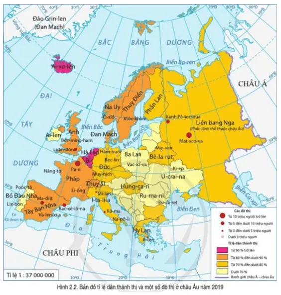 Đọc thông tin và quan sát hình 2.2, hãy trình bày đặc điểm đô thị hóa ở châu Âu Cau Hoi Trang 94 Dia Li Lop 7 Canh Dieu