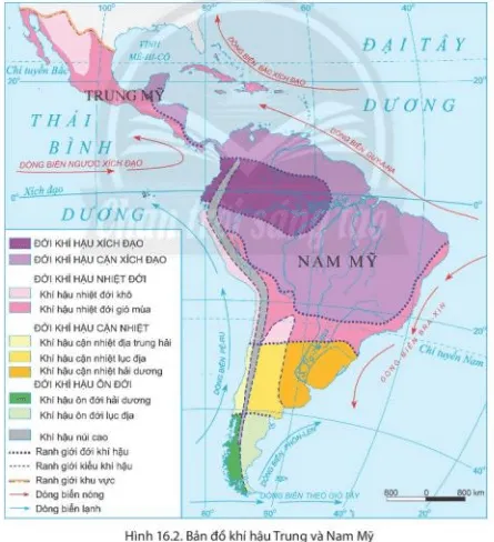 Quan sát hình 16.2 và thông tin trong bài, trình bày sự phân hóa tự nhiên của khu vực Trung và Nam Mỹ Cau Hoi Trang 154 Dia Li Lop 7 Chan Troi 140727