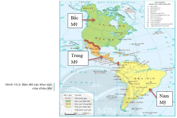 Dựa vào hình 13.3 xác định vị trí các khu vực Bắc Mỹ, Trung Mỹ, Nam Mỹ Luyen Tap 2 Trang 142 Dia Li Lop 7 Chan Troi 140709