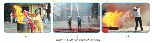 Em hãy nêu các cách chữa cháy có trong hình 1.11 và kể thêm một số cách khác Kham Pha 10 Trang 75 Gdqp 10