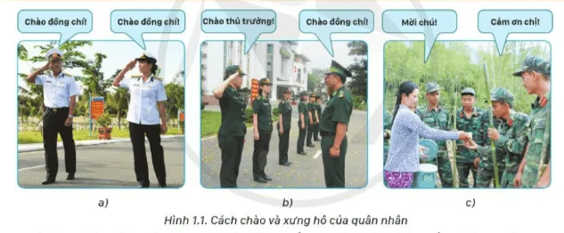 Em hãy quan sát hình 1.1 và cho biết sự khác nhau trong cách chào, xưng hô  Kham Pha Trang 41 Gdqp 10