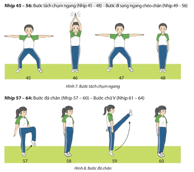 Các em hãy thay đổi thứ tự các động tác trong bài Thể dục Aerobic liên hoàn và thực hiện với nhạc Cau 1 Trang 65 Giao Duc The Chat 7 3