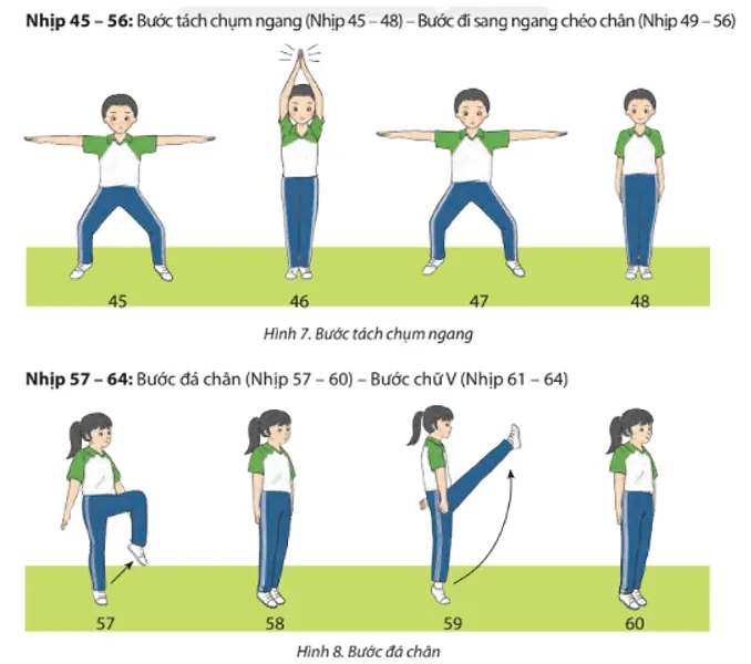 Trong giờ ra chơi, các em cùng nhau tập luyện bài Thể dục Aerobic liên hoàn với nhạc cho các bạn cùng xem Cau 2 Trang 65 Giao Duc The Chat 7 3