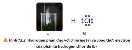 Quan sát Hình 12.2a hydrogen cháy trong chlorine với ngọn lửa sáng, tạo hợp chất hydrogen chloride (HCl) Cau Hoi 2 Trang 73 Hoa Hoc 10