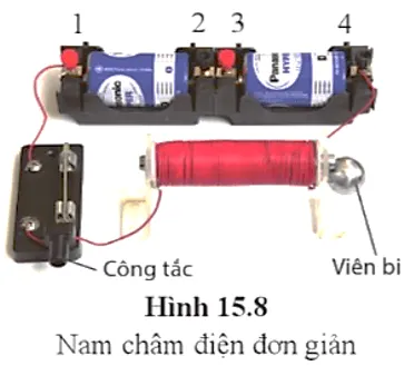 Công tắc (1), lõi nhựa (2), lõi sắt (3), đế và pin (4), cuộn dây điện (5), viên bi sắt (6) Thuc Hanh Trang 82 Khtn 7 Canh Dieu