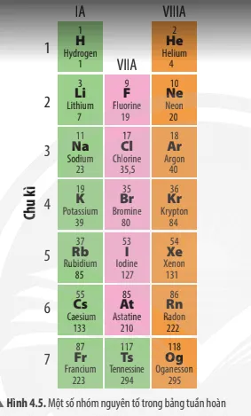 Quan sát Hình 4.5, cho biết những nguyên tố nào có tính chất tương tự nhau Cau Hoi Thao Luan 5 Trang 26 Khtn 7 Chan Troi 133646