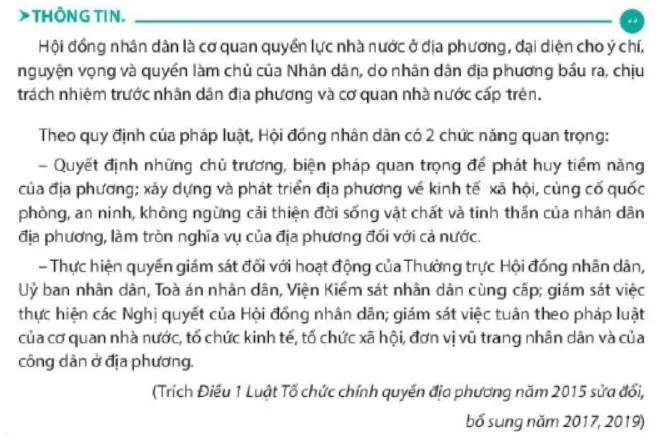 Trình bày chức năng của Hội đồng nhân dân Cau Hoi 1 Trang 110 Kinh Te Phap Luat 10