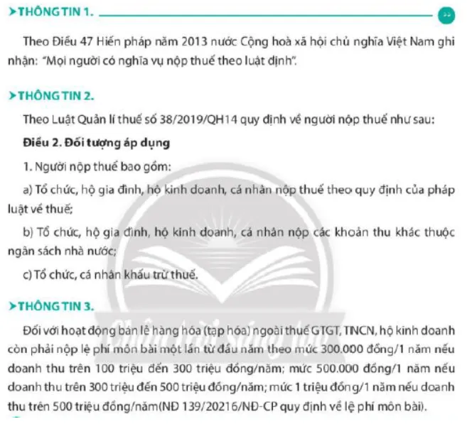 Em hãy đọc các thông tin sau và chia sẻ cách hiểu của em về thuế Cau Hoi 1 Trang 39 Kinh Te Phap Luat 10