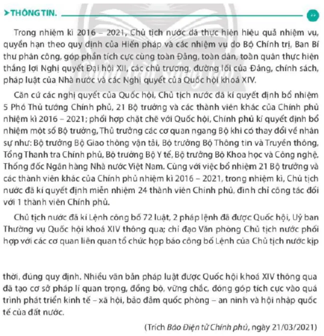 Em hãy cho biết thông tin trên đề cập đến chức năng nhiệm vụ quyền hạn  Cau Hoi 1 Trang 92 Kinh Te Phap Luat 10