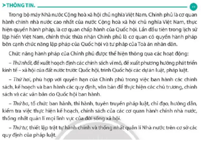 Trình bày chức năng chính của Chính phủ nước Cộng hòa xã hội chủ nghĩa Việt Nam Cau Hoi 1 Trang 93 Kinh Te Phap Luat 10