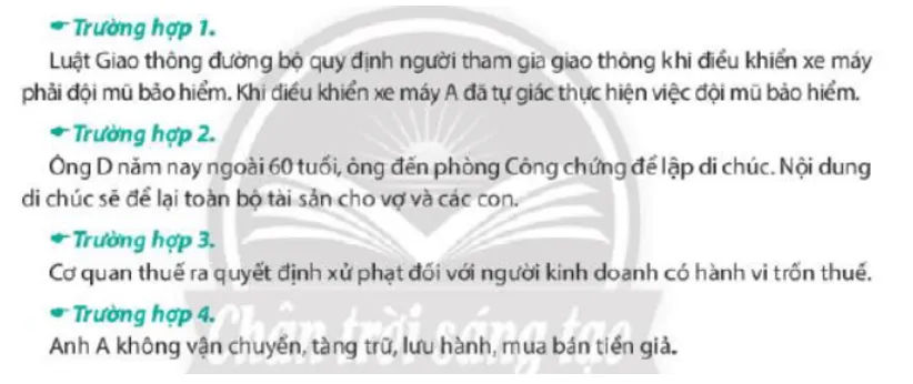 Theo em đâu là hành vi hợp pháp của chủ thể trong các trường hợp trên Cau Hoi 2 Trang 131 Kinh Te Phap Luat 10