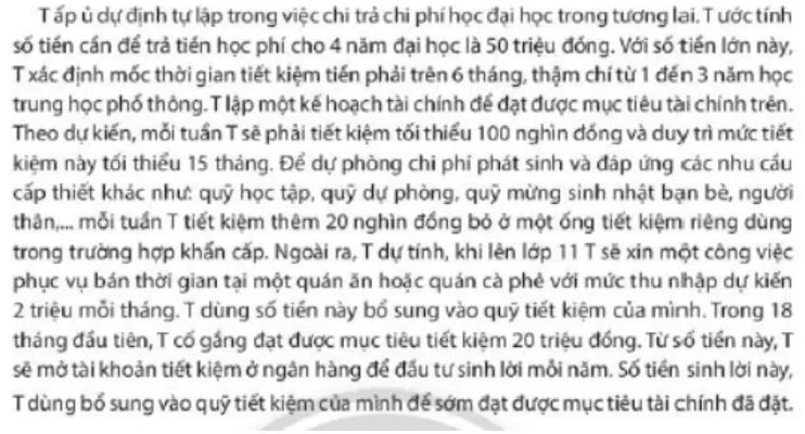 Em hãy mô tả nội dung kế hoạch tài chính cá nhân của bạn T Cau Hoi 3 Trang 67 Kinh Te Phap Luat 10