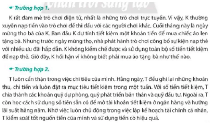 Cách quản lí và chi tiêu tiền của K và T có gì khác nhau Cau Hoi Trang 67 Kinh Te Phap Luat 10