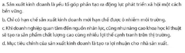 Sản xuất kinh doanh là yếu tố góp phần tạo ra động lực phát triển xã hội Luyen Tap 1 Trang 51 Kinh Te Phap Luat 10