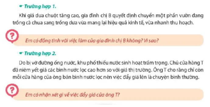 Khi giá dưa chuột tăng cao gia đình chị B chuyển một phần vườn đang trồng cà chua Luyen Tap 2 Trang 30 Kinh Te Phap Luat 10