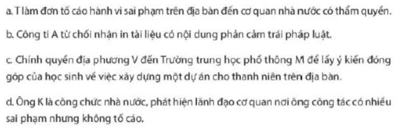 Em hãy chia sẻ quan điểm của bản thân với những hành vi dưới đây Luyen Tap 2 Trang 87 Kinh Te Phap Luat 10