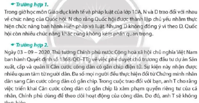 Em hãy đọc các trường hợp sau và nhận xét về ý kiến của nhân vật Luyen Tap 2 Trang 99 Kinh Te Phap Luat 10