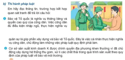 Các nhân vật trong tranh đang làm gì? Đó có phải là nghĩa vụ của họ không? Cau Hoi 3 Trang 85 Kinh Te Phap Luat 10