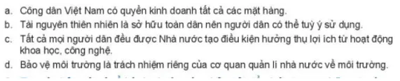 Em hãy cho biết các ý kiến sau đây đúng hay sai? Vì sao? Luyen Tap 1 Trang 107 Kinh Te Phap Luat 10