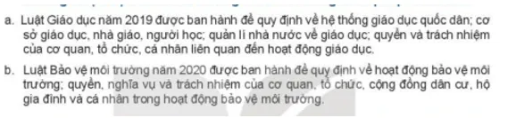 Em hãy đọc các thông tin sau và cho biết Luật Giáo dục và Luật Bảo vệ môi trường Luyen Tap 2 Trang 92 Kinh Te Phap Luat 10